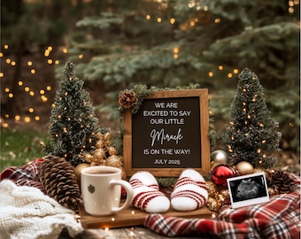 Digital Christmas Pregnancy Announcement Winter Pregnancy December Reveal Gender Neutral Editable Social Media December Baby Template