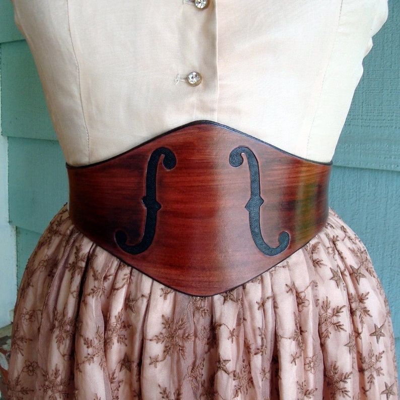 The MUSE Tooled Leather Wide Mahogany Violin F-holes Belt image 1