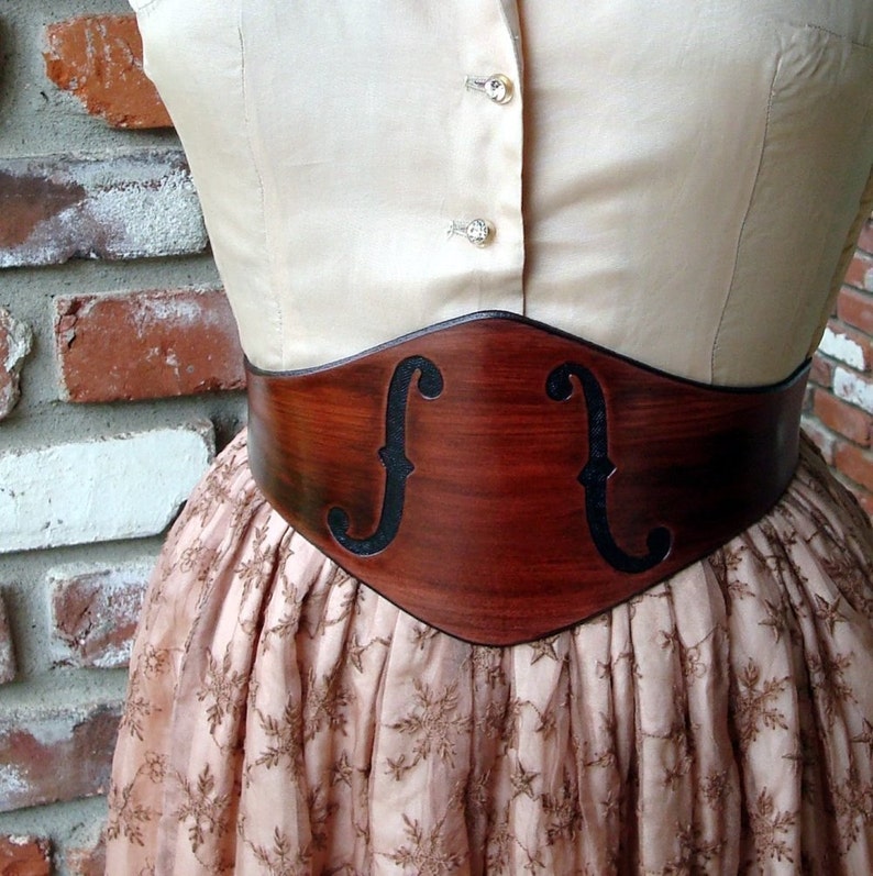The MUSE Tooled Leather Wide Mahogany Violin F-holes Belt image 2