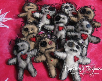 Cutely Spooky Hand Stitched Felt Voodoo Dolls with Pins. Ornamental Doll