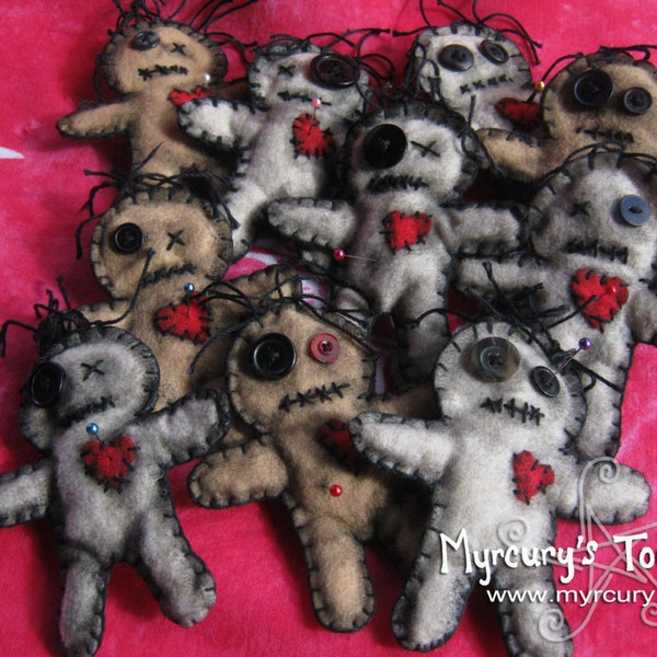 Cutely Spooky Hand Stitched Felt Voodoo Dolls with Pins. Ornamental Doll