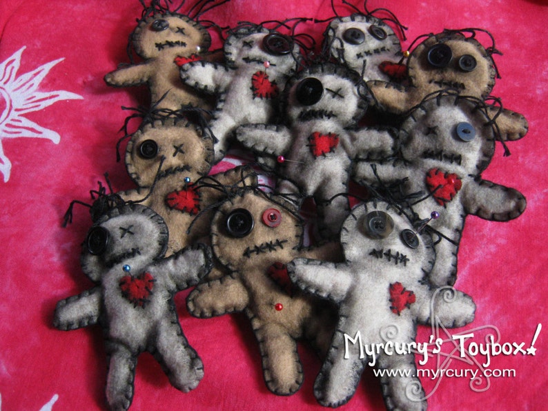 Cutely Spooky Hand Stitched Felt Voodoo Dolls with Pins. Ornamental Doll 