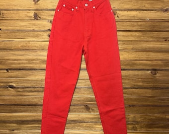 Vintage Jordache Womens Jeans 3/4 Slim Fit Tapered Leg High Rise Red Denim NEW