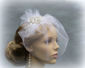 Birdcage veil, Wedding hair accessories, Wedding Bridal Blusher Veil ,  Wedding Head Piece, birdcage Tulle Veil with crystal embellishment