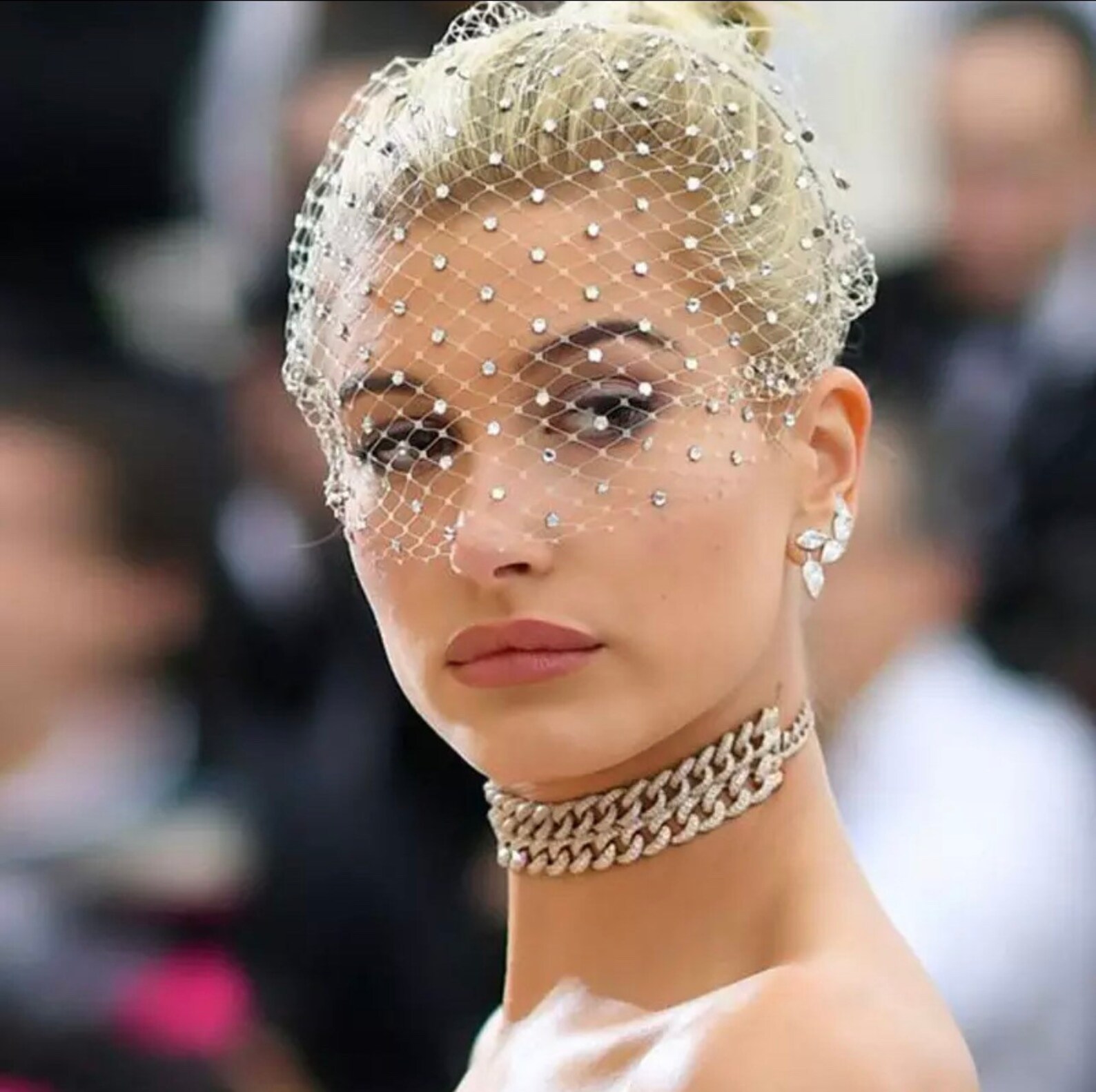 White Birdcage Veil With Crystals Bridal Wedding Veil Etsy Canada