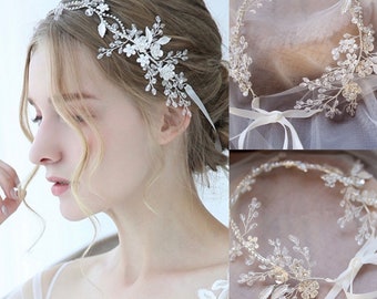 Bridal headband Crystal Hair Vine Bridal Crystal Flower Hairpiece  Bridal Silver Bridal Headband