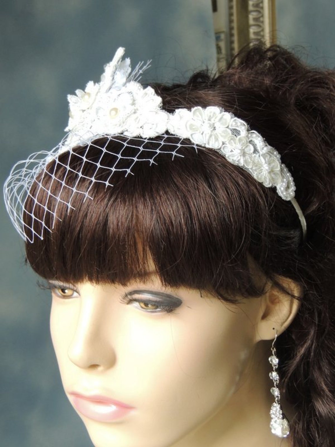 Bridal Blusher veil Wedding Birdcage veil with lace and Etsy