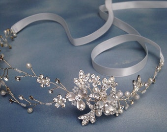 Wedding Bridal silver headband Hair Accessories Bridal Crystal Flower Tiara Hair jewelry for women Bridal Wedding Tiaras