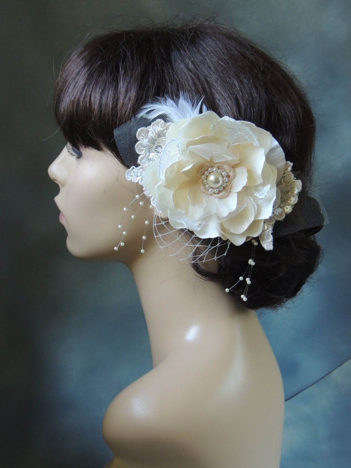 Bridal hairpiece bridal hair flower birdcage veil Etsy