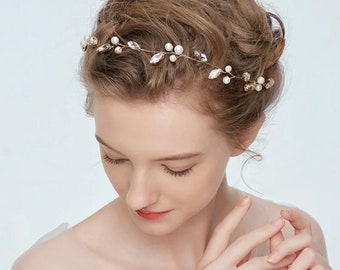 Bridal Wedding hairpiece Hair Accessories Bridal Pearl Crystal Flower Tiara Hair jewelry for women Bridal vintage Wedding Tiaras