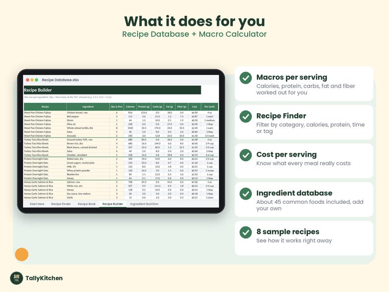 Recipe Organizer Google Sheets, Digital Recipe Book With Macro ...