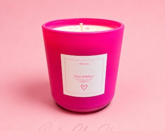 Hand-Poured Soy Candle: Pink Glitter Accent, Magnolia Peony Scent, Glam Chic Home Decor