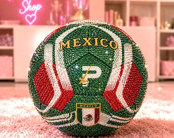 Mexico Rhinestone Soccer Ball Hand-Bedazzled Mexican Soccer Art Rhinestones One-of-a-Kind Statement Piece