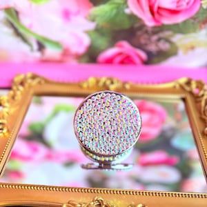 Handgemaakte compacte spiegel met strassteentjes sprankelende glamour reisspiegel