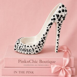 Bling High Heel Wine Holder Pearl Rhinestone Decor Customizable Wine Lover Stilettos Black/White Pearl