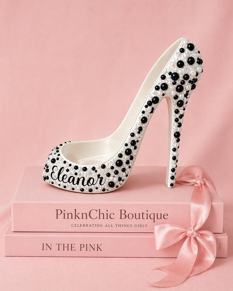 Bling High Heel Wine Holder Pearl Rhinestone Decor Customizable Wine Lover Stilettos Black/White Pearl