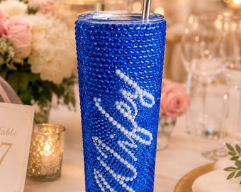 Custom Rhinestone Tumbler: Personalized Bling Cup, Sparkly Bride Gift