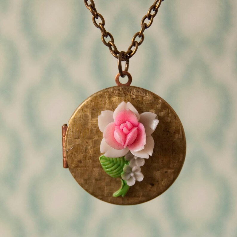Rose locket necklace Etsy