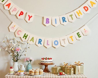 Happy Birthday Banner , Birthday Linen Garland , Birthday Bunting , Party Garland , Party Decor , Sustainable Birthday , Neutral Color