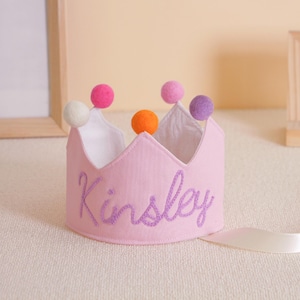 Aangepaste verjaardagskroon meisje jongen, geborduurde kroon babynaam, decor babyverjaardag, kroon 1e verjaardag, eerste verjaardagscadeau, cadeau voor meisje, jongen