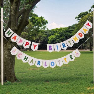Bannière Joyeux anniversaire , Guirlande de lin anniversaire , Bruant d&#39;anniversaire , Guirlande de fête , Décoration de fête , Anniversaire durable , Couleur neutre