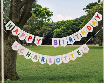 Faixa de feliz aniversário, guirlanda de linho de aniversário, bandeirinhas de aniversário, guirlanda de festa, decoração de festa, aniversário sustentável, cor neutra