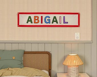 Custom Embroidered Baby name Sign, Personalized Name Banner, Birthday Gifts for kids, Custom canvas Flag ,Nursey decor, wall hanging