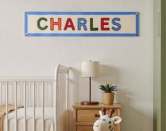 Custom Embroidered Baby name Sign, Personalized Name Banner, Birthday Gifts for kids, Custom canvas Flag ,Nursey decor, wall hanging
