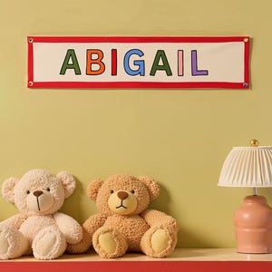 Op maat geborduurd bordje babynaam, gepersonaliseerde naambanner, verjaardagscadeaus voor kinderen, aangepaste canvas vlag, decor verpleegkundige, wanddecoratie