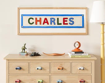 Custom Embroidered name banner , Personalized Name Pennant Flag, Birthday Gifts for kids, Custom Canvas Flag ,Baby name sign ,Wall Art decor