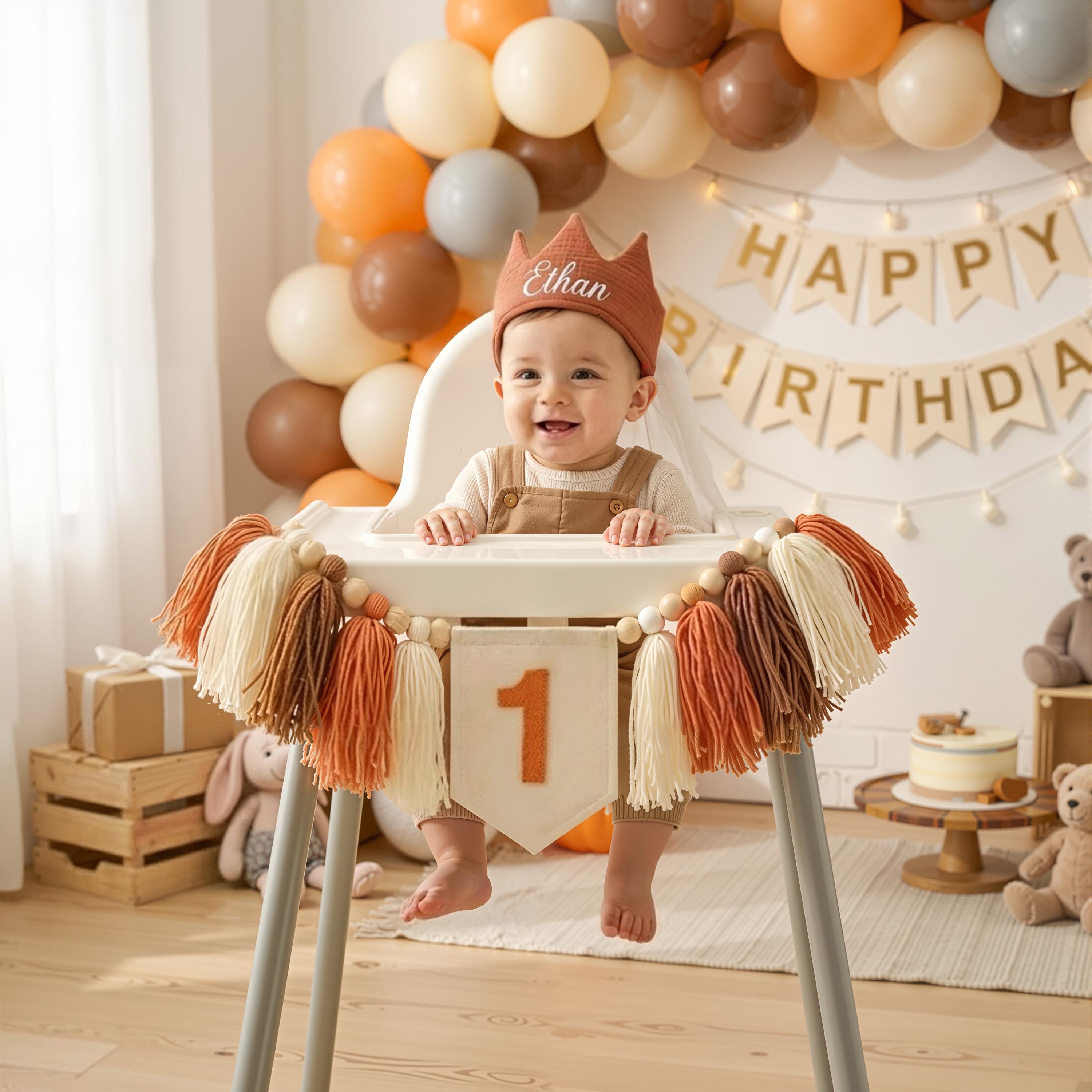 Monkey Boy First Birthday High Chair Banner - Foldable Decoration For Baby's 1st Birthday Party - View #2