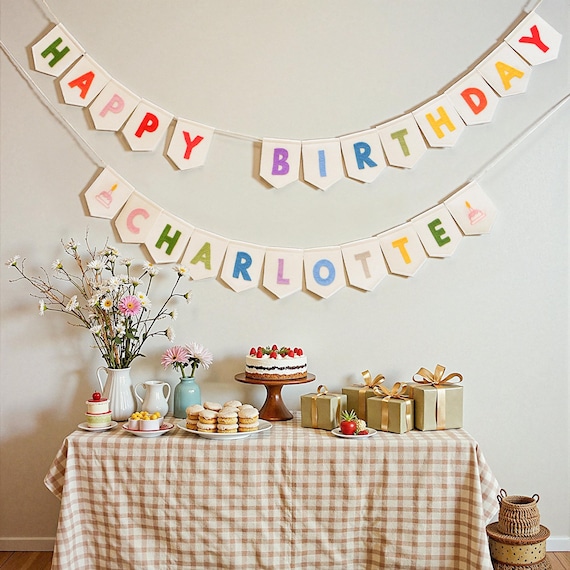 Happy Birthday Banner , Birthday Linen Garland , Birthday Bunting , Party Garland , Party Decor , Sustainable Birthday , Neutral Color