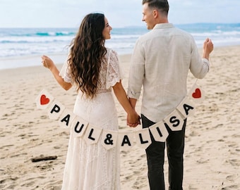 Personalisierte Hochzeitsbanner mit Namen, gestickte Hochzeit Namensbanner, Hochzeit Fotorequisite, rustikales Hochzeitsschild
