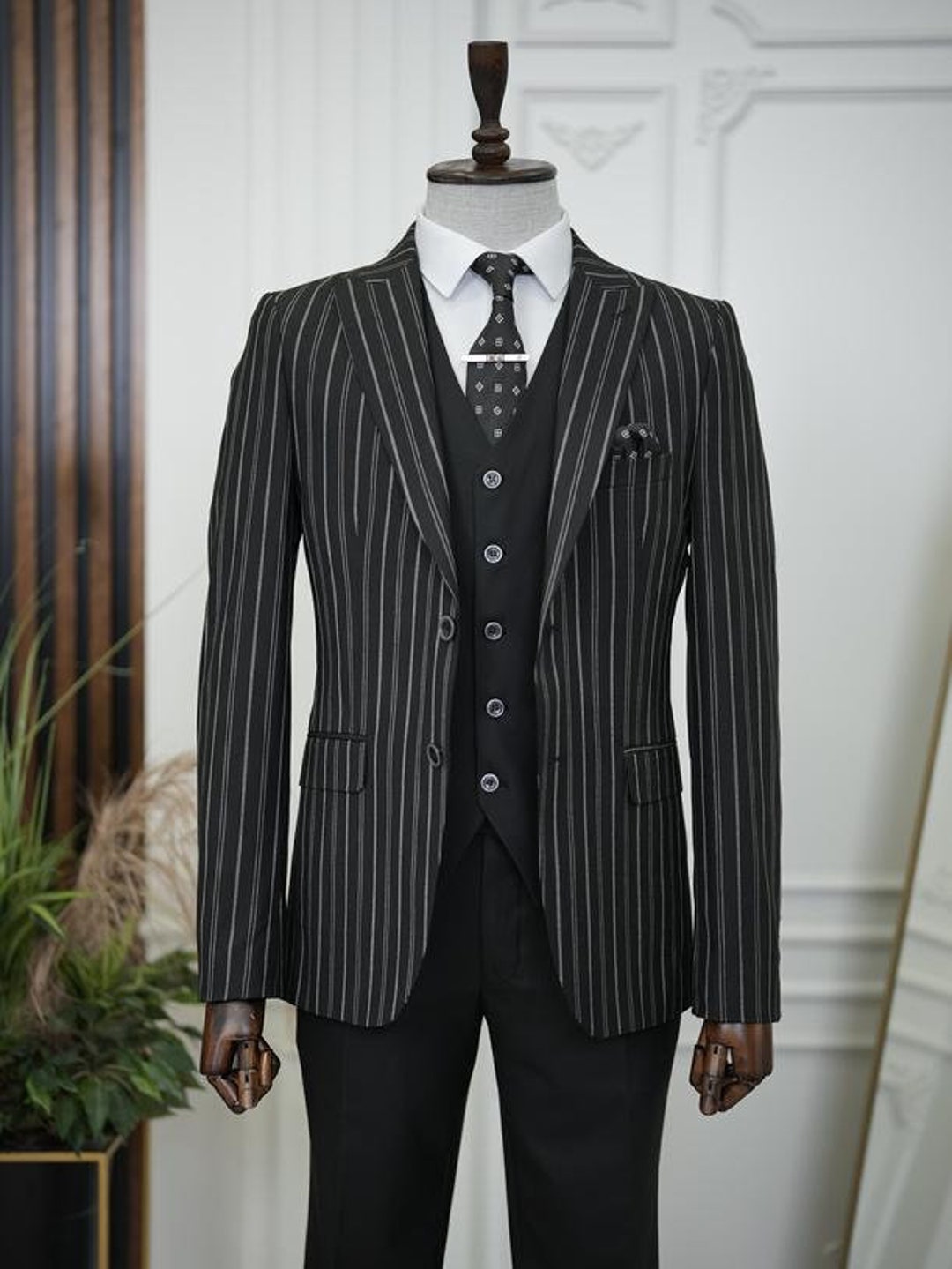 Striped Black Suit Suit 3 Piece