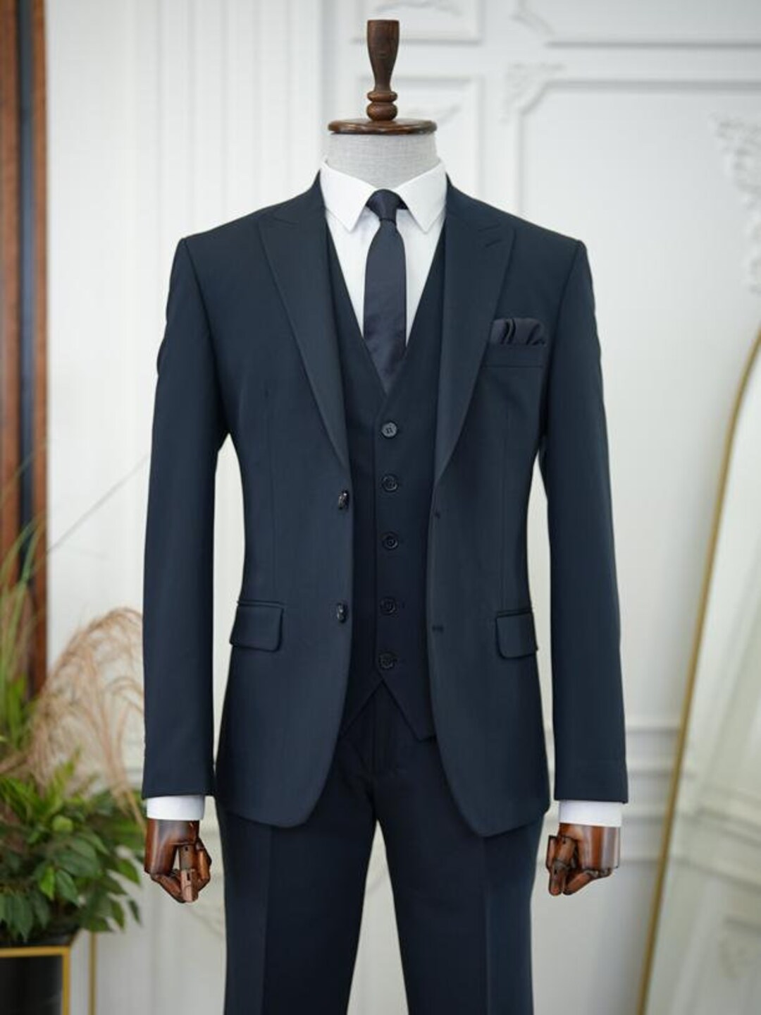 Three Piece Classic Fit Vested Suit Color Navy main image 0