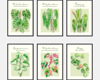 ボタニカルウォールアートプリントセット：水彩画風観葉植物（デジタルダウンロード）