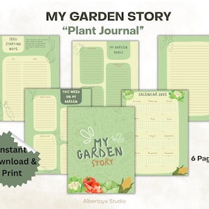 Planejador Digital My Garden Story | Diário de Plantas e Calendário 2025 | Imprimível de Verduras | Tamanho Carta A4 | Metas para o Jardim | Anotações de Sementes