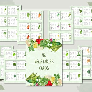 Tarjeta de verduras imprimible / 42 verduras ilustradas / Tarjetas digitales de plantas / A4 y carta PDF / Etiqueta de jardín, arte de cocina, inserto de planificador