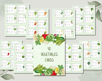 Flash-kaarten voor groenten: 42 geïllustreerde groenten, tuinlabels (A4 en pdf-letter)