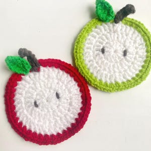 Crochet Apple Coaster Set: Handmade Cotton Drink Mats, Farmhouse Decor