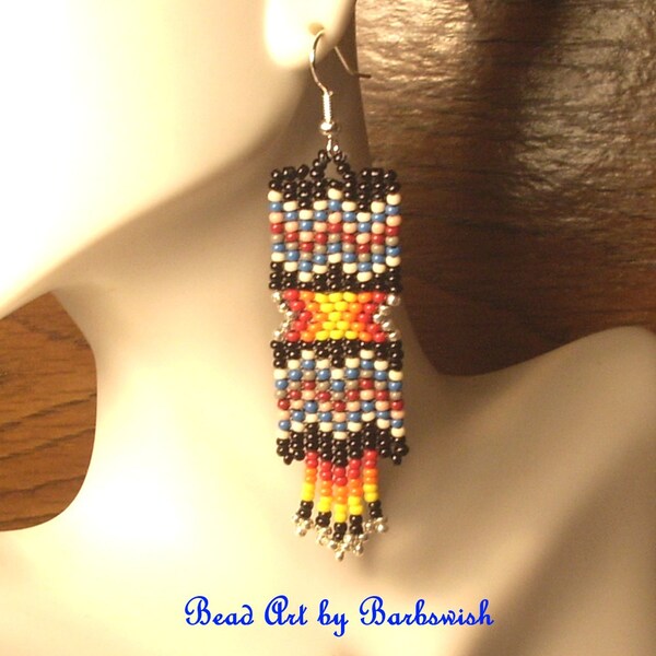 New Original Design Chevron and Fire  Native American Style Handwoven Seed Bead Earrings