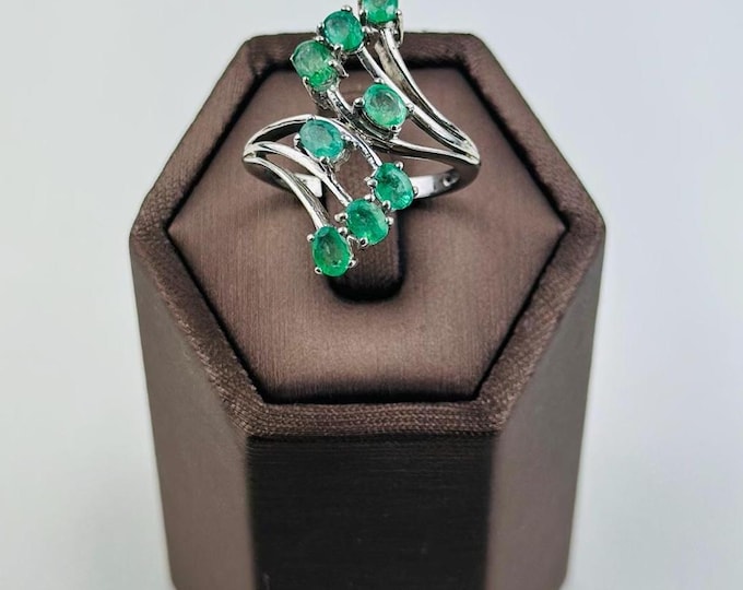Vintage Colombian Emerald Cluster Ring, Sterling Silver 925 Statement Ring