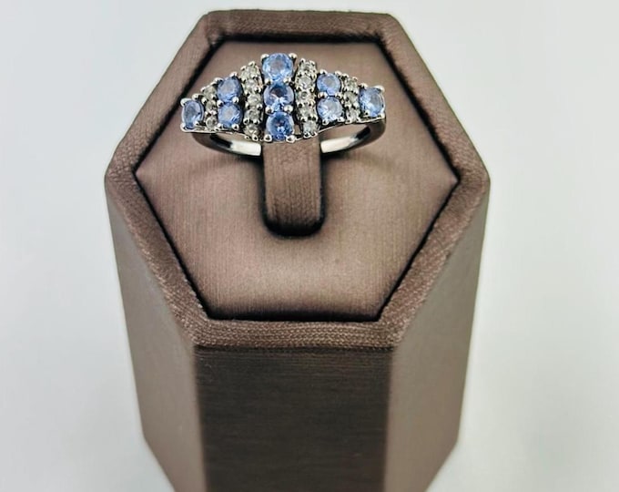 Vintage Tanzanite Cluster Ring | Sterling Silver Blue Gemstone Statement Ring