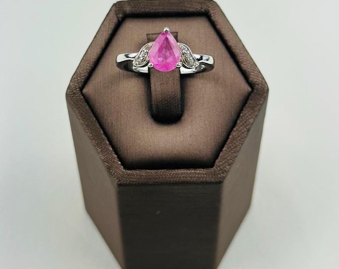 ruby sterling silver ring vintage and hallmarked , natural pinkish ruby