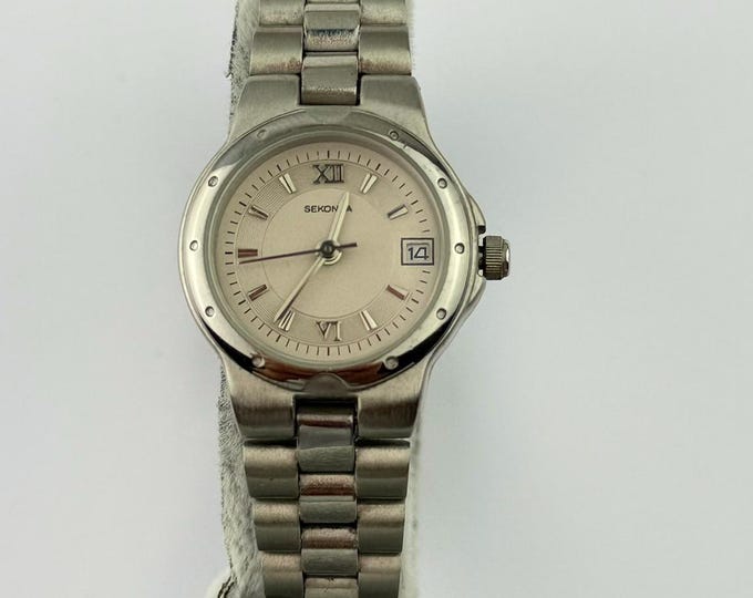 Sekonda Vintage Stainless Steel Datejust-Style Ladies Watch — Quartz, Roman Dial, New Battery, 1980s–90s