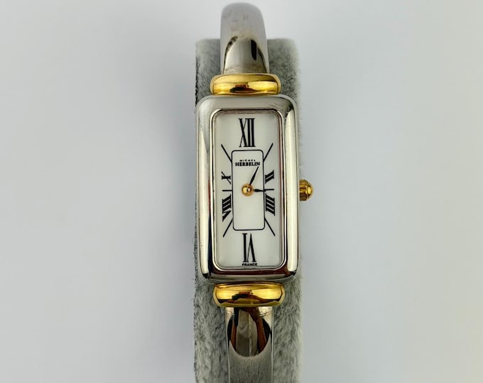 Vintage Michel Herbelin Two-Tone Bangle Watch — Rectangular Roman Dial Women’s Quartz