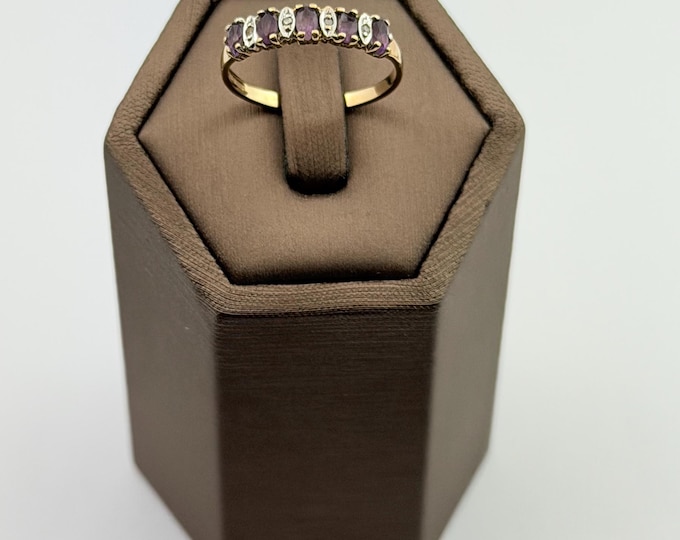 Amethyst and diamond ring , vintage and hallmarked  size 6.5