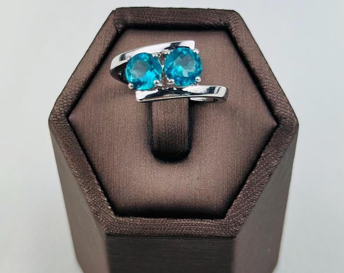 Vintage Sterling Silver Iolite Ring, Two Stone Blue Gemstone, Hallmarked Size 7
