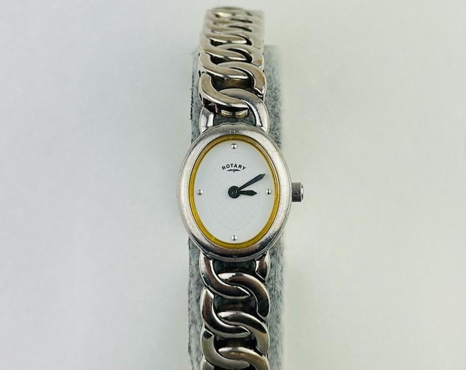 Rotary Sterling Silver 925 Watch, White Dial, Minimalist Style, Working Condition