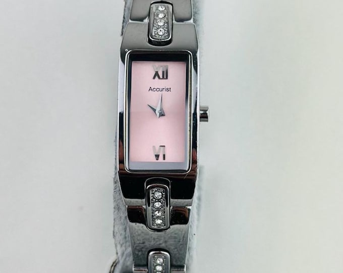 accurist ladies watch , pink dial , vintage women watch , stainless steel and fully working